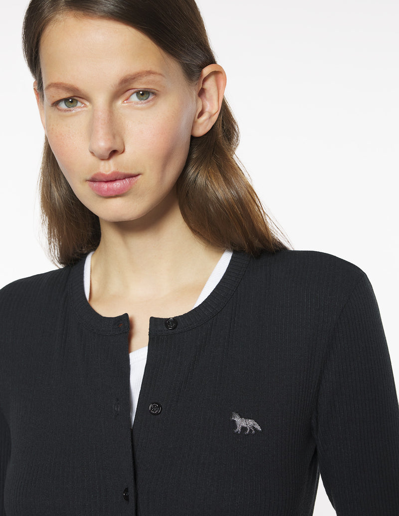 W Black Baby Fox Ribbed Cardigan
