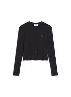 W Black Baby Fox Ribbed Cardigan