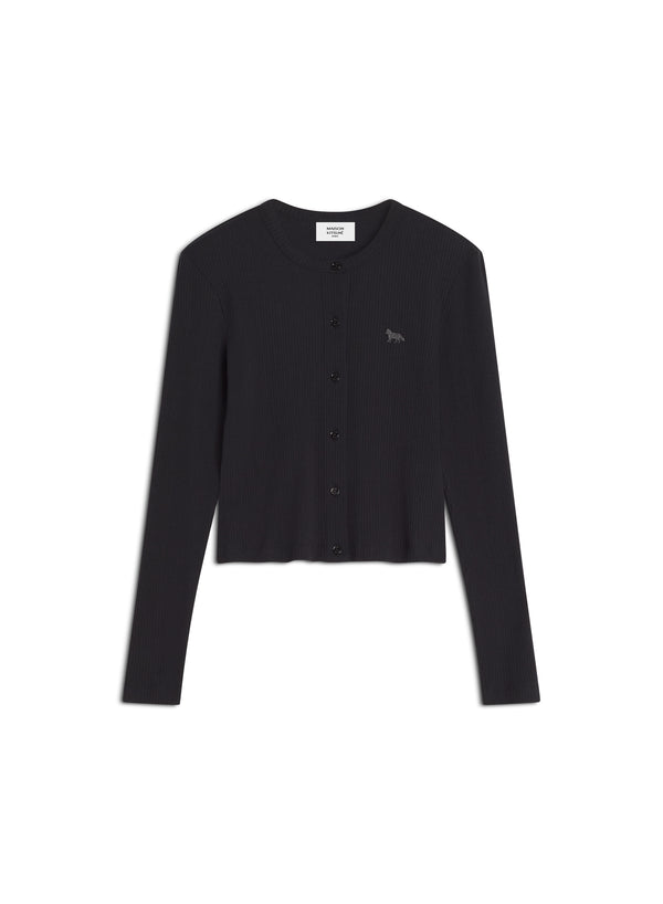 W Black Baby Fox Ribbed Cardigan