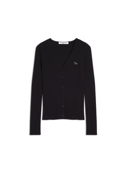 W Black Baby Fox Fine Rib Wool Cardigan