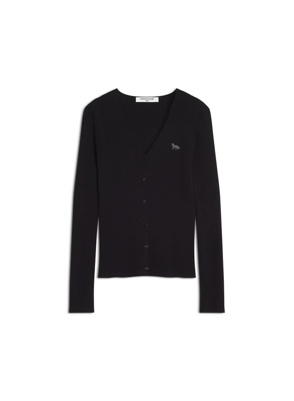 W Black Baby Fox Fine Rib Wool Cardigan