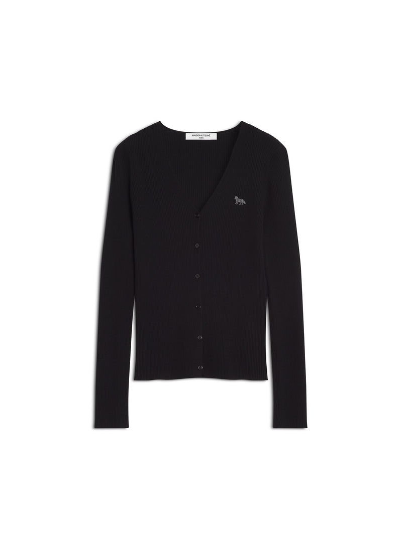 W Black Baby Fox Fine Rib Wool Cardigan