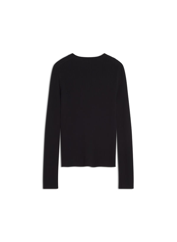 W Black Baby Fox Fine Rib Wool Cardigan
