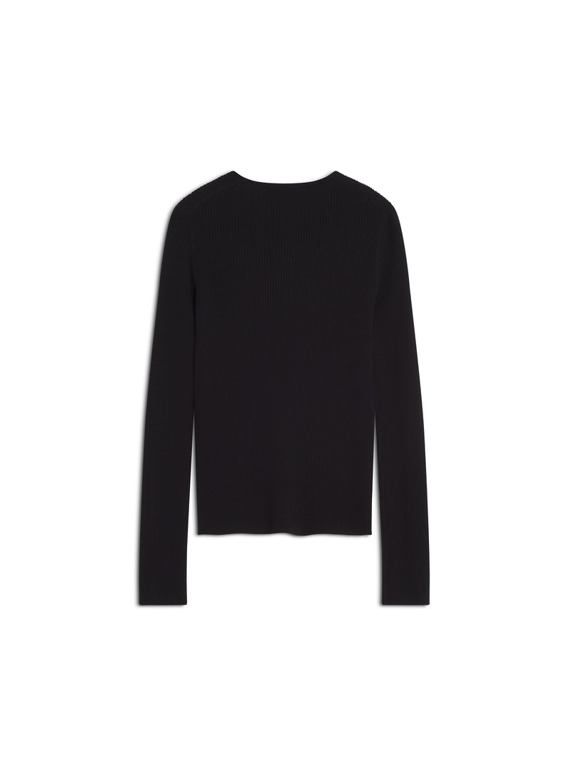 W Black Baby Fox Fine Rib Wool Cardigan