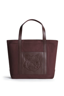 Brown Stone Leather Fox Head Large Tote