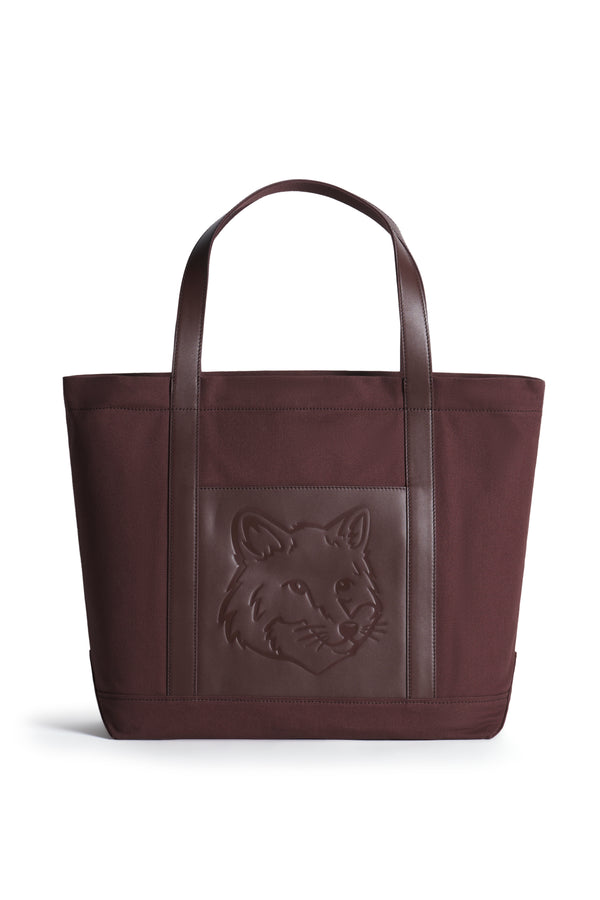 Brown Stone Leather Fox Head Large Tote