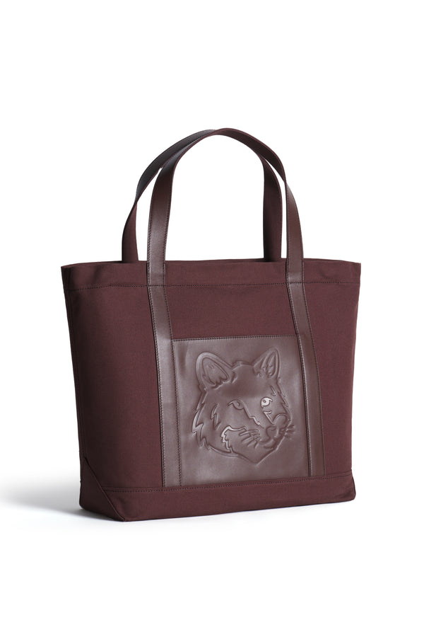 Brown Stone Leather Fox Head Large Tote
