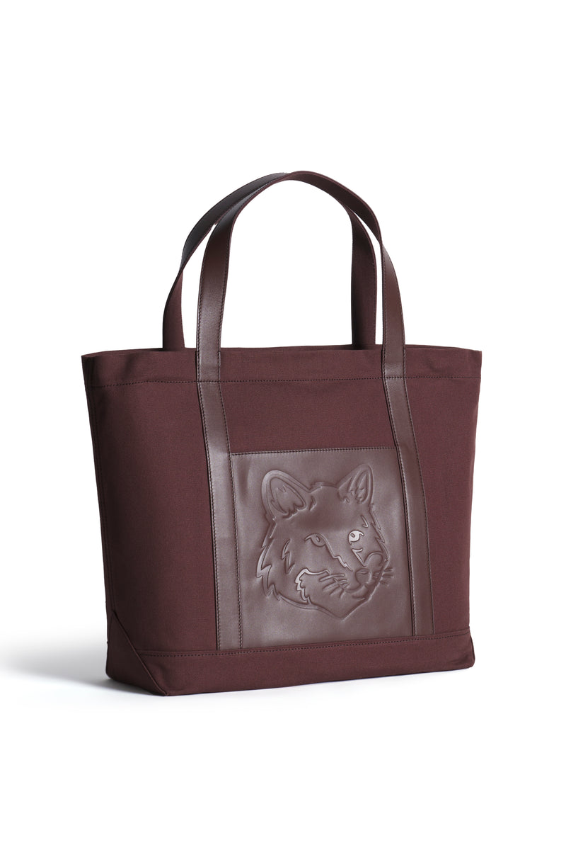 Brown Stone Leather Fox Head Large Tote