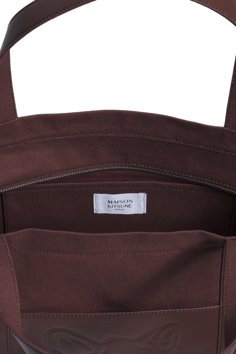 Brown Stone Leather Fox Head Large Tote