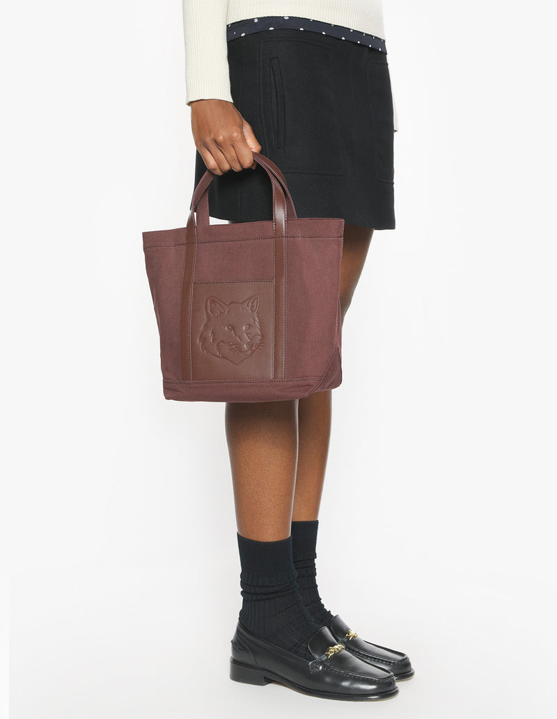 Brown Stone Leather Fox Head Small Tote