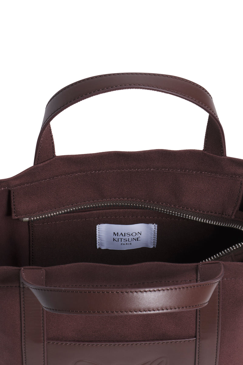Brown Stone Leather Fox Head Small Tote