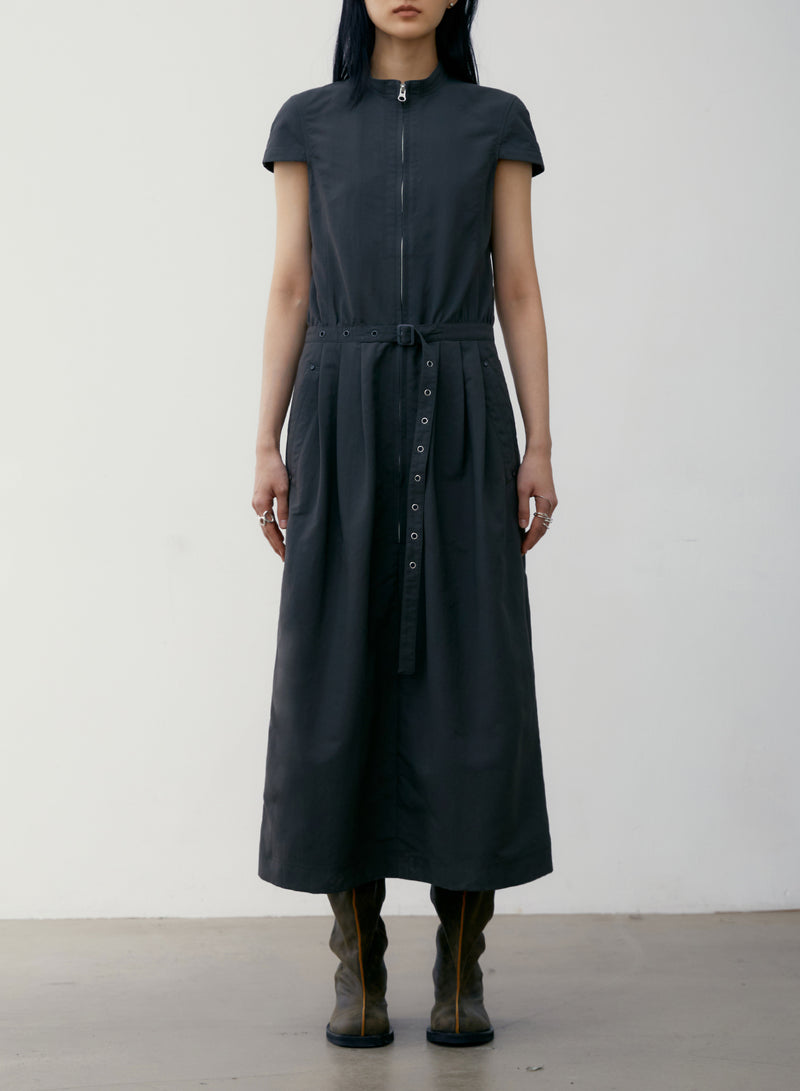 Charcoal Recycled Nylon High Neck Dress