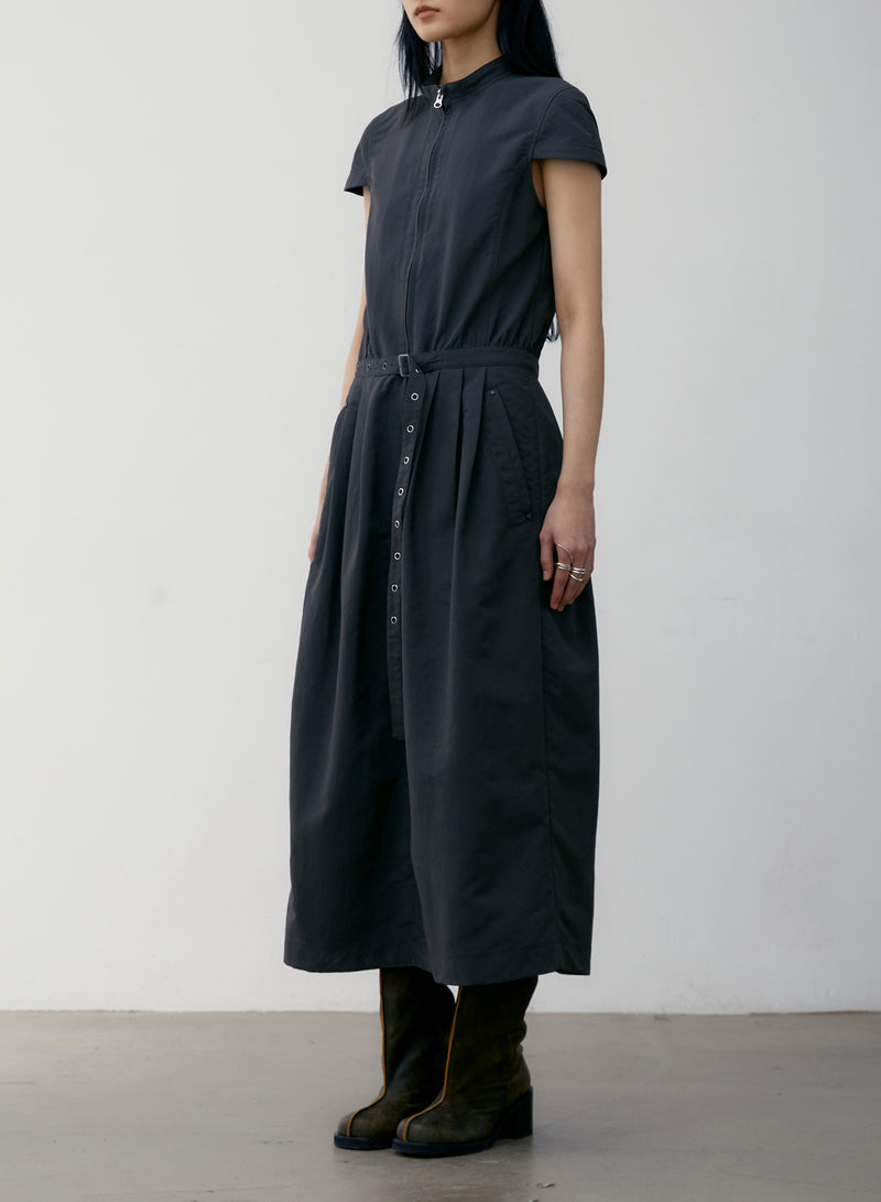 Charcoal Recycled Nylon High Neck Dress