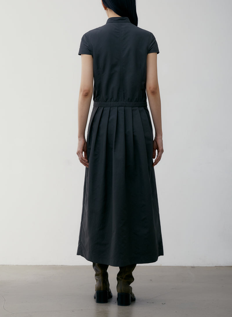 Charcoal Recycled Nylon High Neck Dress