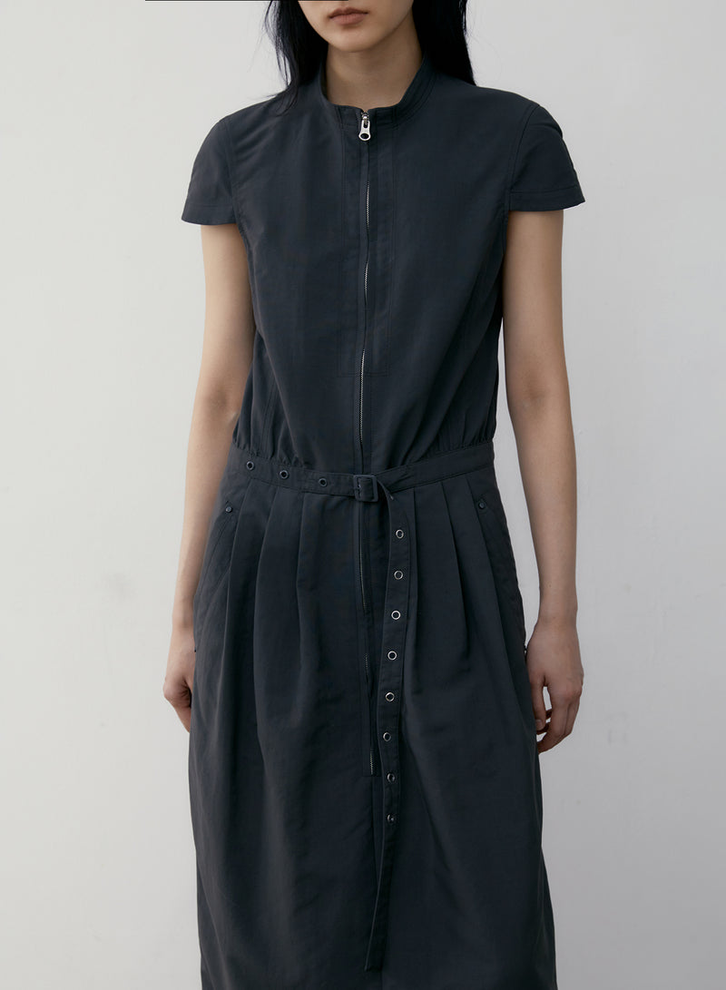 Charcoal Recycled Nylon High Neck Dress