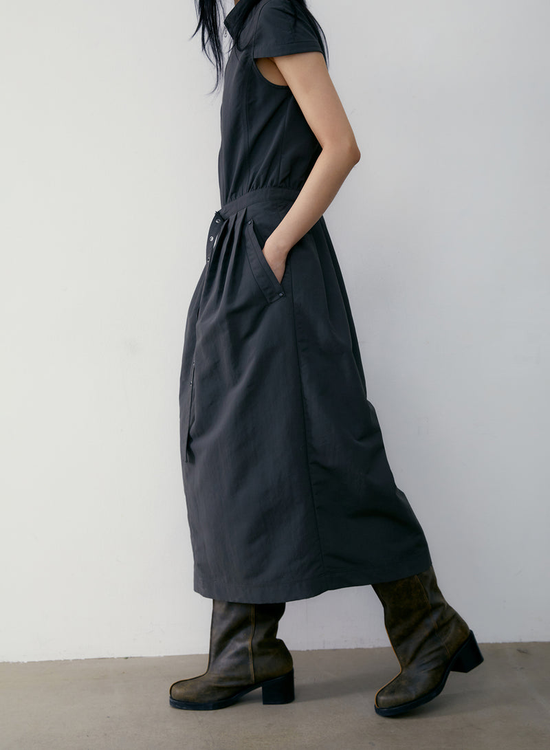 Charcoal Recycled Nylon High Neck Dress