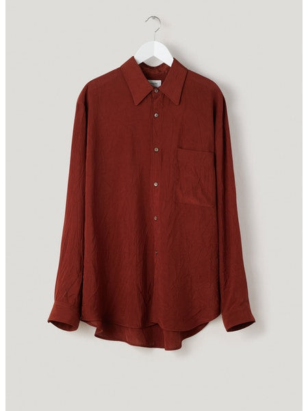 Cherry Mahogany Crinkled Viscose Regular LS Shirt