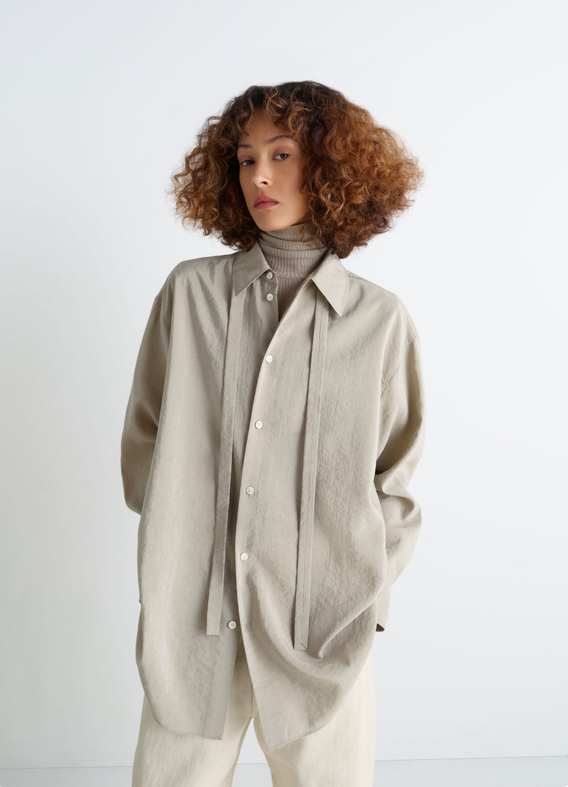Natural Clay Dry Silk Long Shirt With Tie
