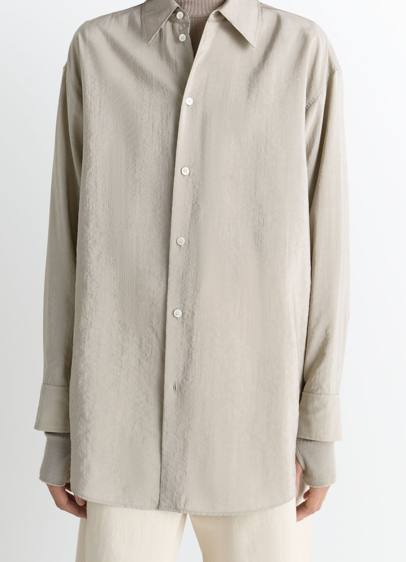 Natural Clay Dry Silk Long Shirt With Tie