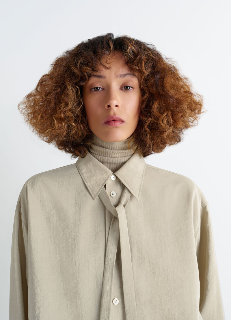 Natural Clay Dry Silk Long Shirt With Tie