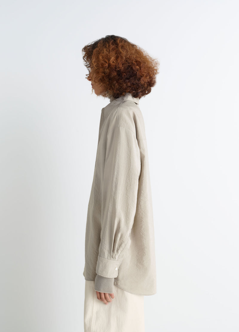 Natural Clay Dry Silk Long Shirt With Tie