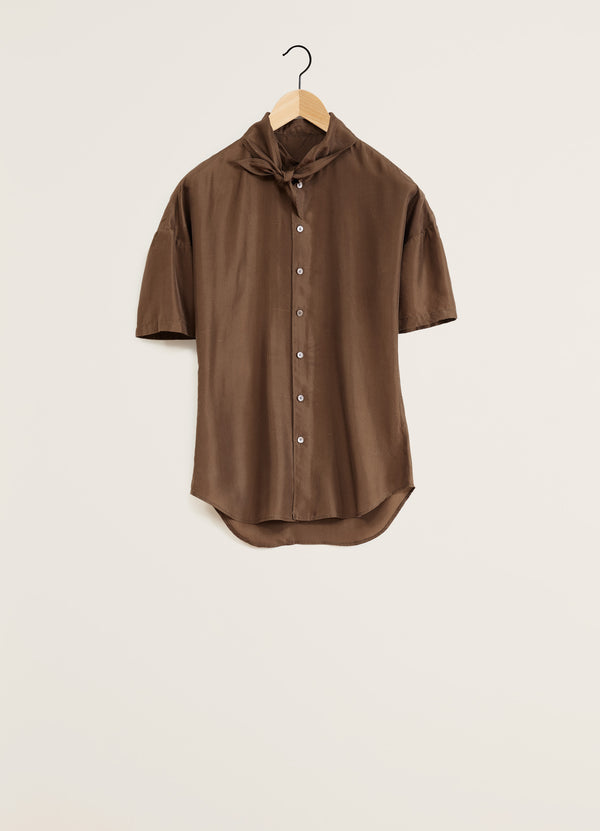 Dark Tobacco SS Fitted Shirt with Scarf