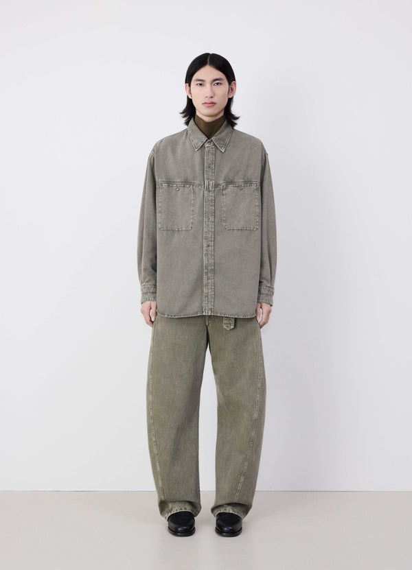 Snow Olive Denim Shirt With Snaps