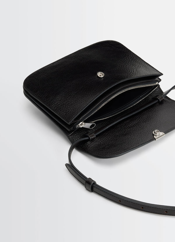 Black Glossy Leather Soft Tab Wallet On Strap