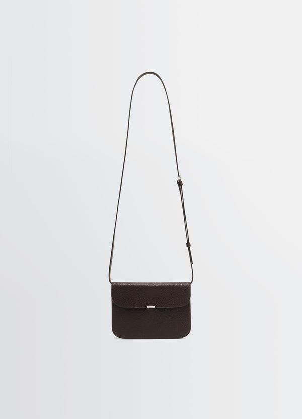 Dark Chocolate Grained Leather Soft Tab Wallet On Strap