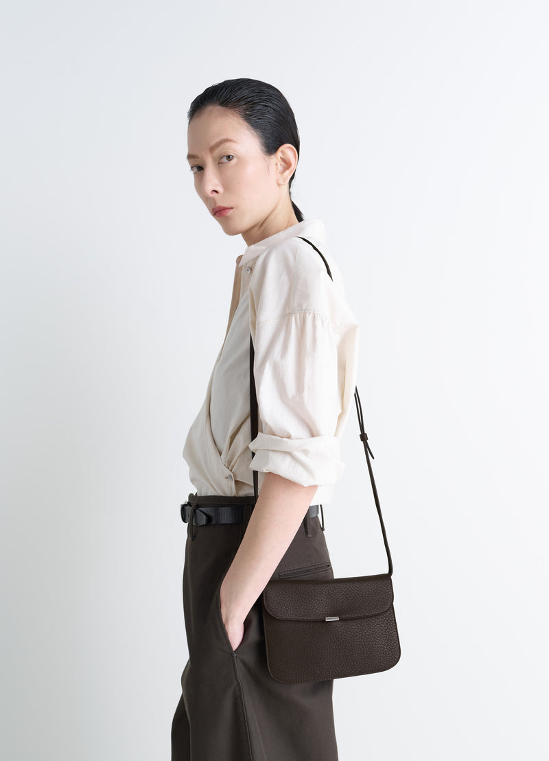 Dark Chocolate Grained Leather Soft Tab Wallet On Strap