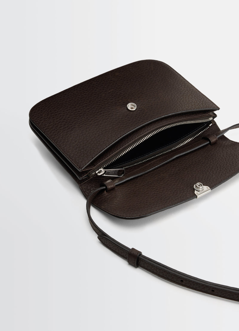 Dark Chocolate Grained Leather Soft Tab Wallet On Strap