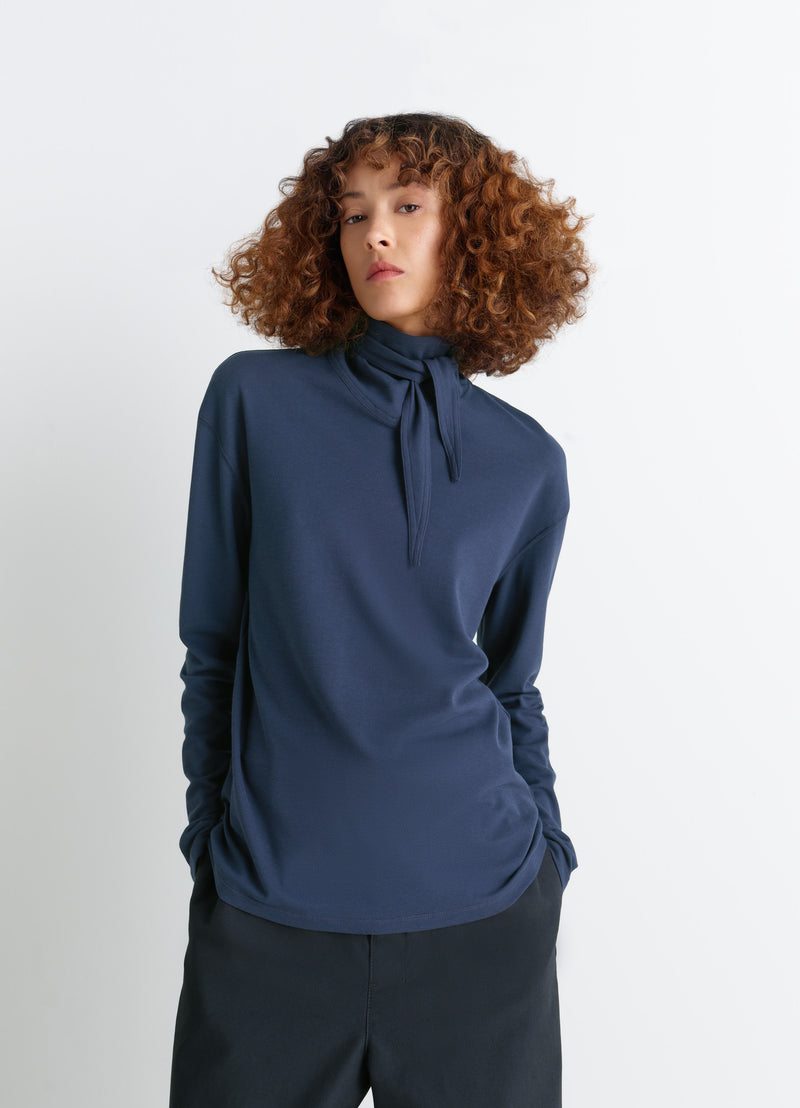 Dark Indigo Long Sleeve Foulard Top