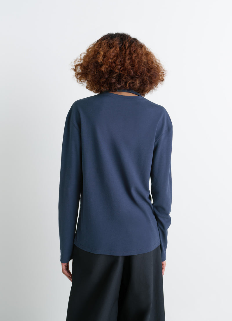 Dark Indigo Long Sleeve Foulard Top