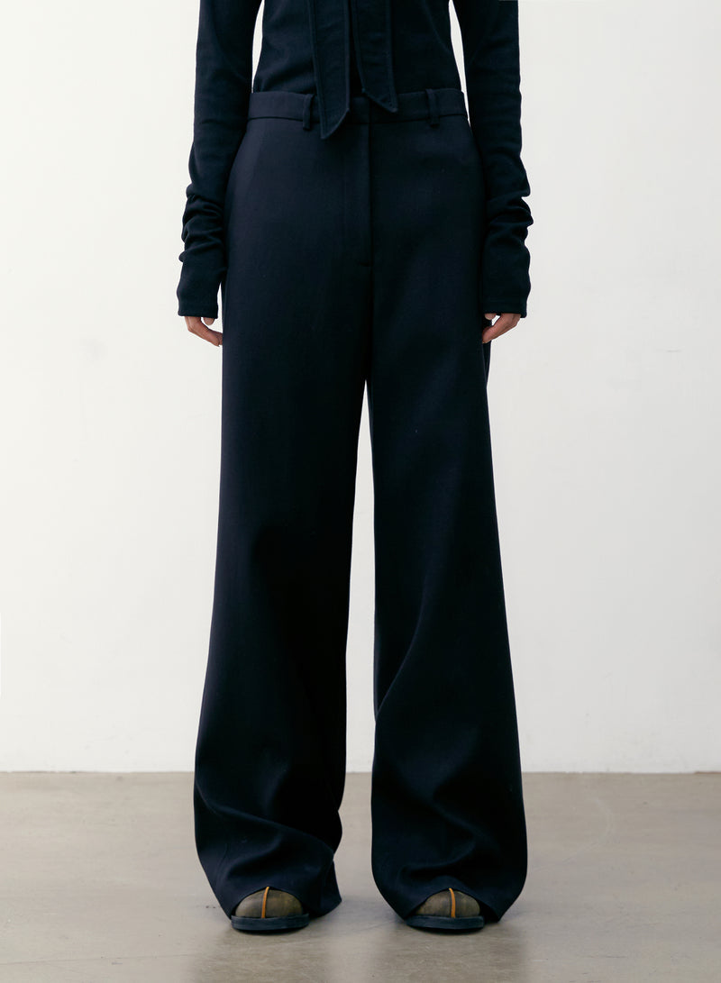 Black Wide Wool Trouser