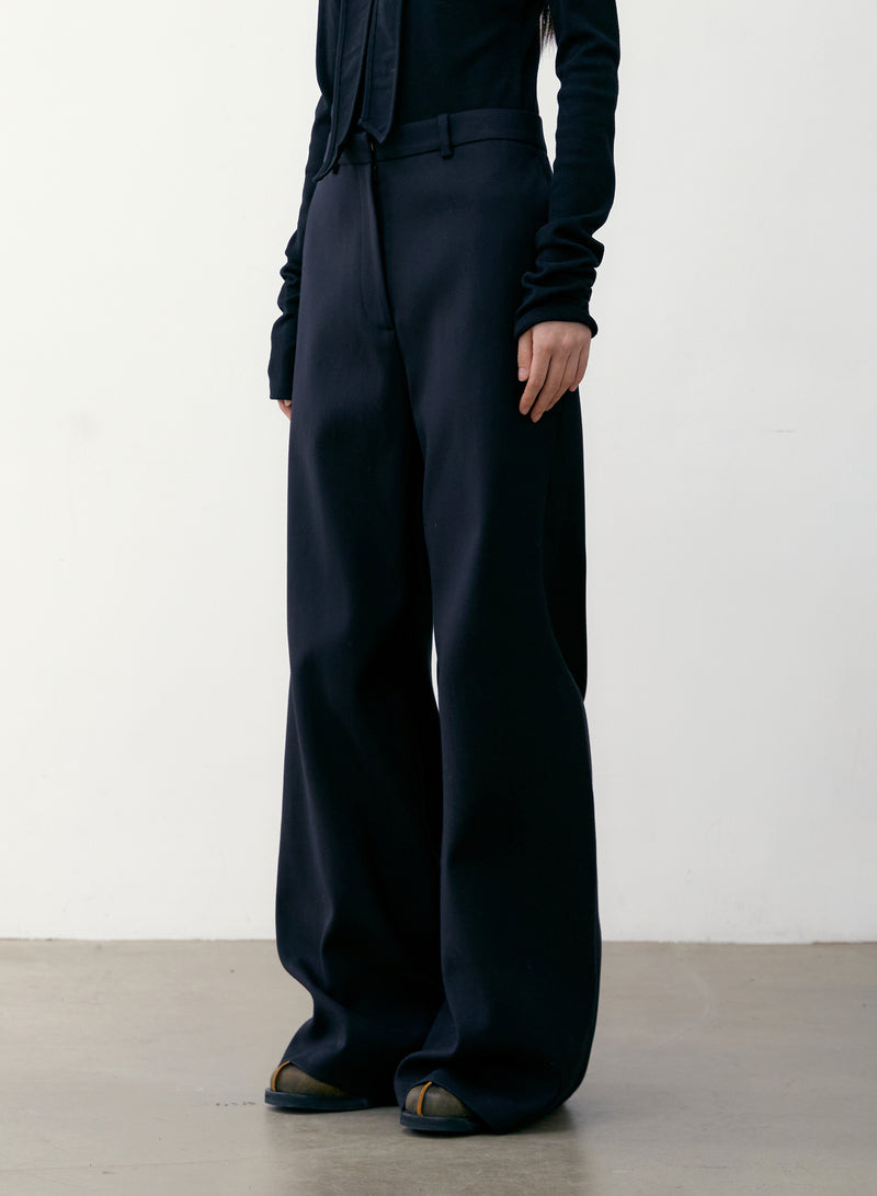 Black Wide Wool Trouser