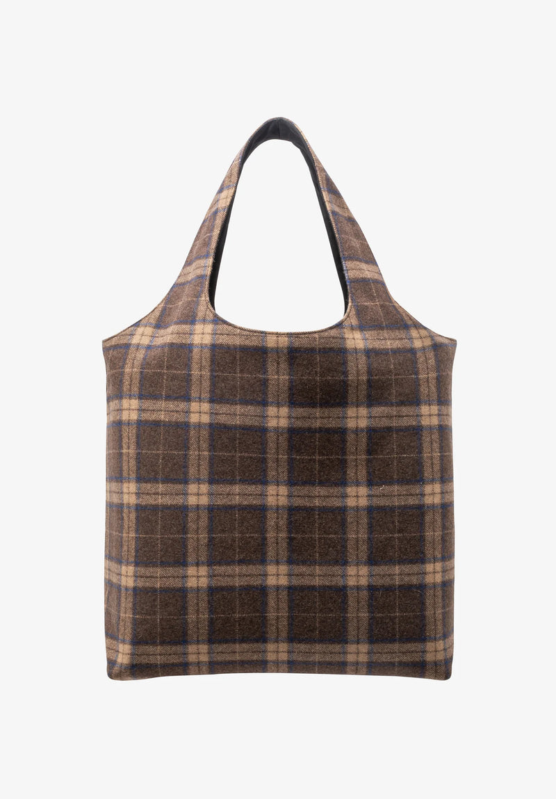 Dark Brown Wool Tartan Ninon Totebag