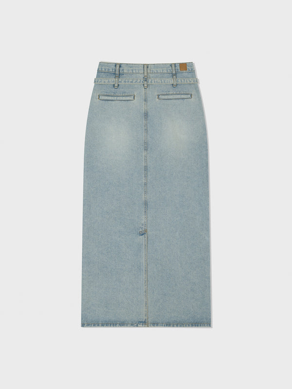 Blue Belted High Waist Denim Skirt