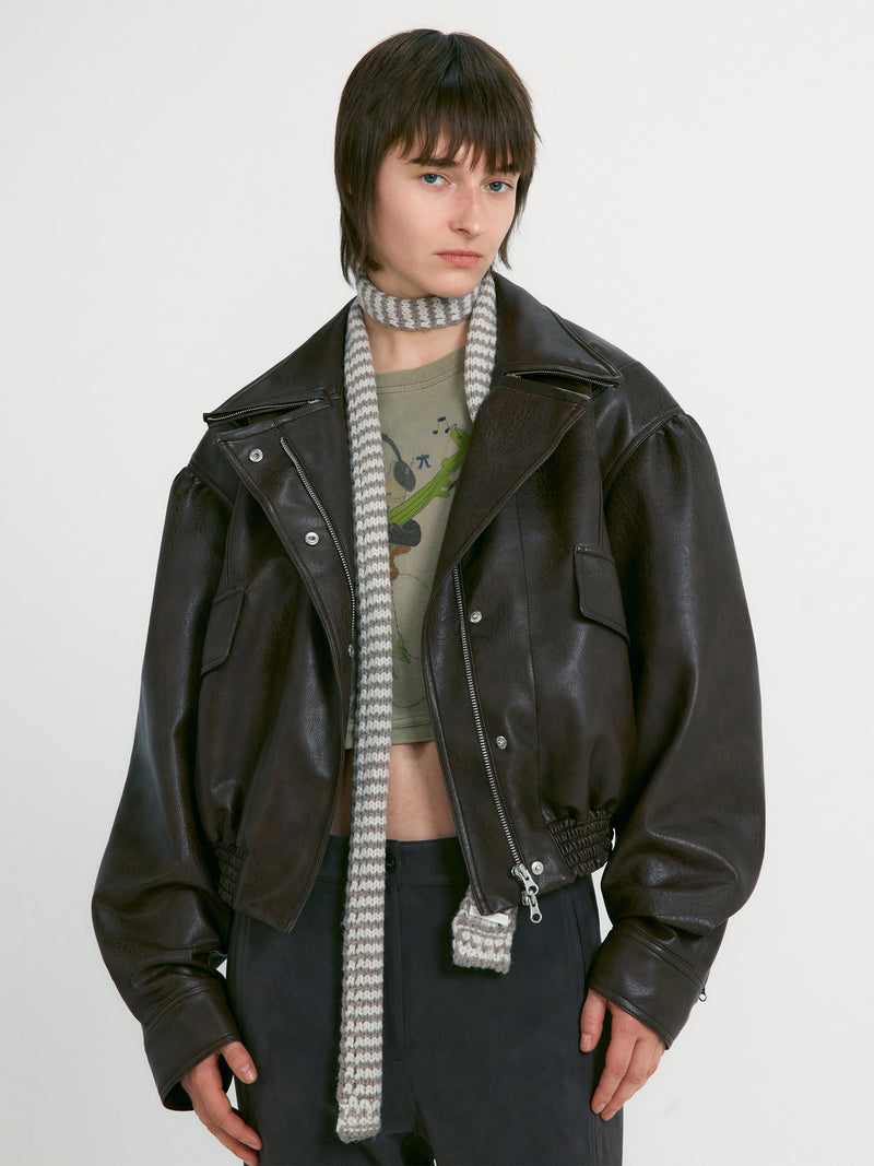 Brown Leather Short Jacket