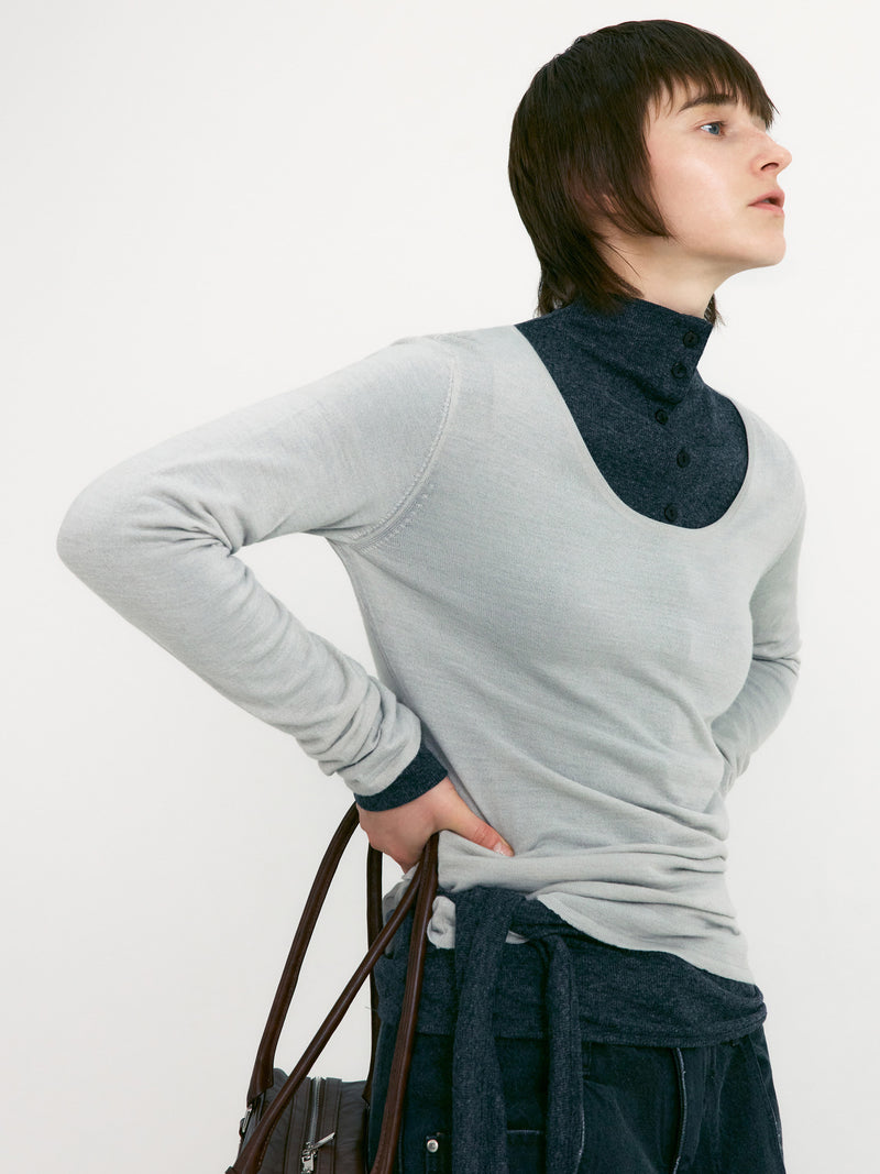 Melange Grey Button Up Wrap Tshirt