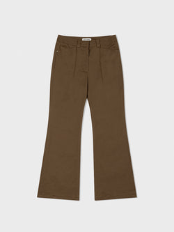 Brown Pin Tuck Bootcut Pants