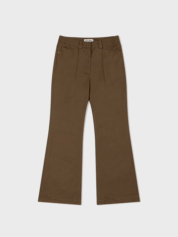 Brown Pin Tuck Bootcut Pants