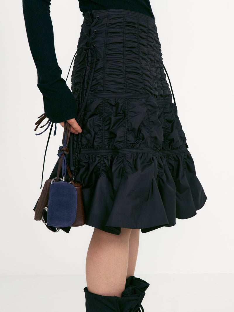 Black Padded Shirring Skirt