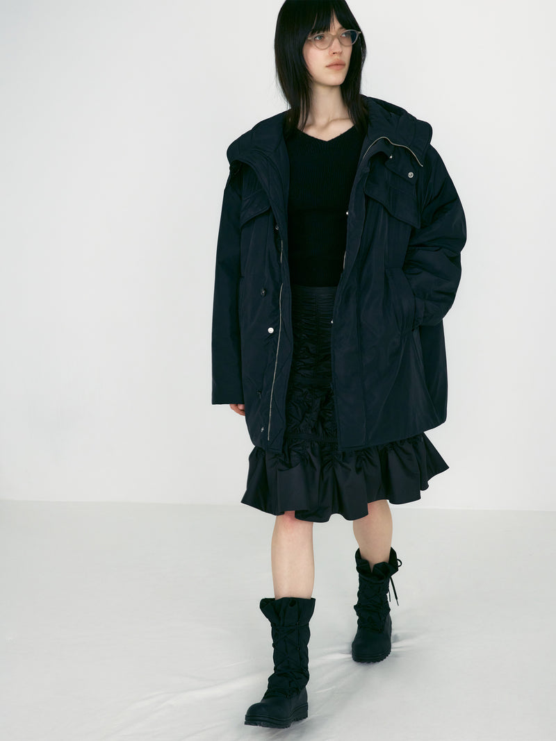 Black Padded Shirring Skirt