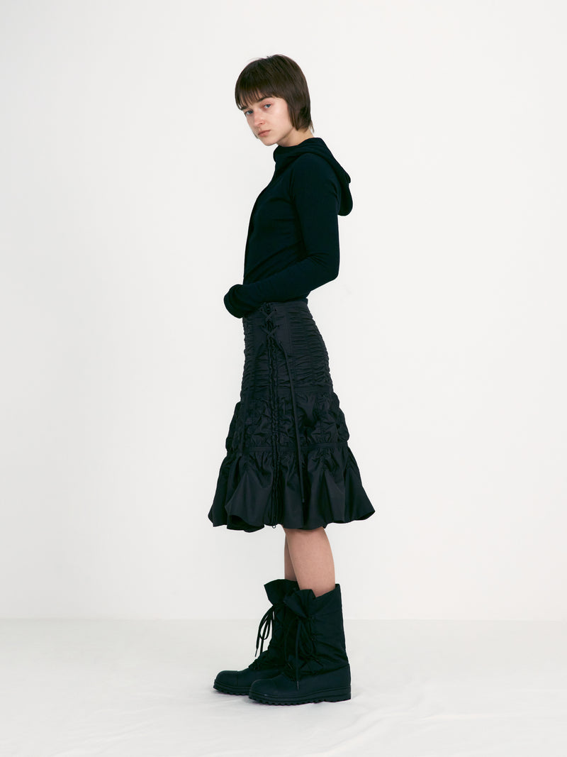 Black Padded Shirring Skirt