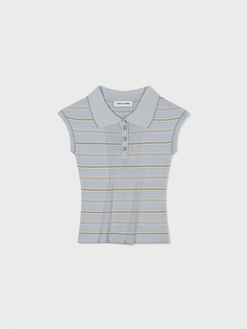 Blue Stripe Pique Cap Sleeve Knit Top