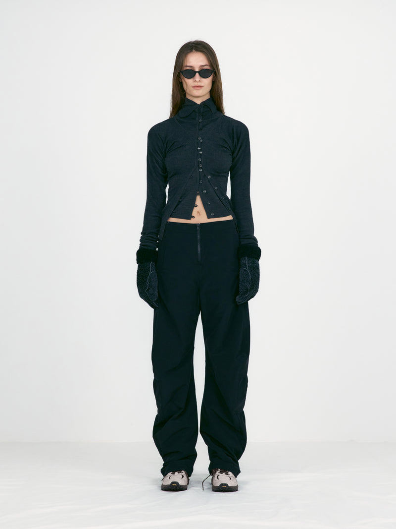 Charcoal Layered Fitted Knit Cardigan