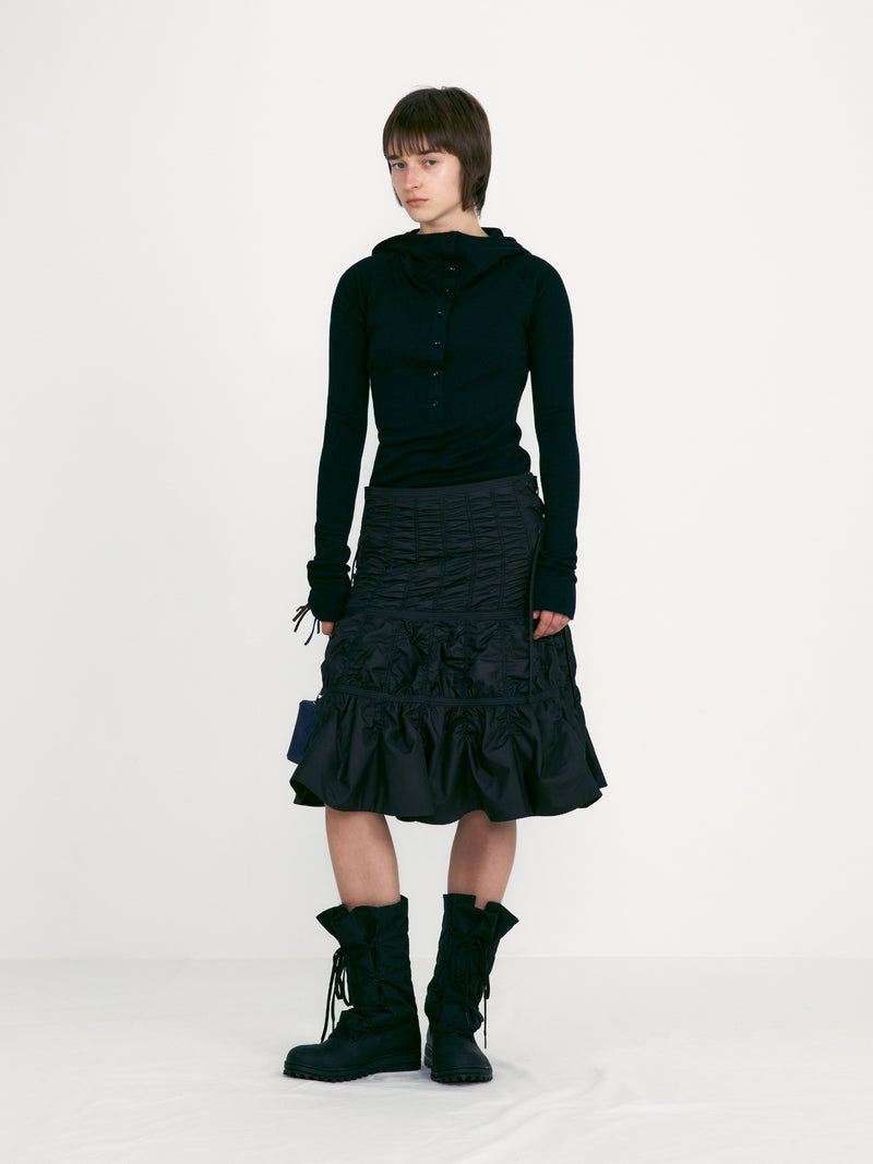 Black Padded Shirring Skirt