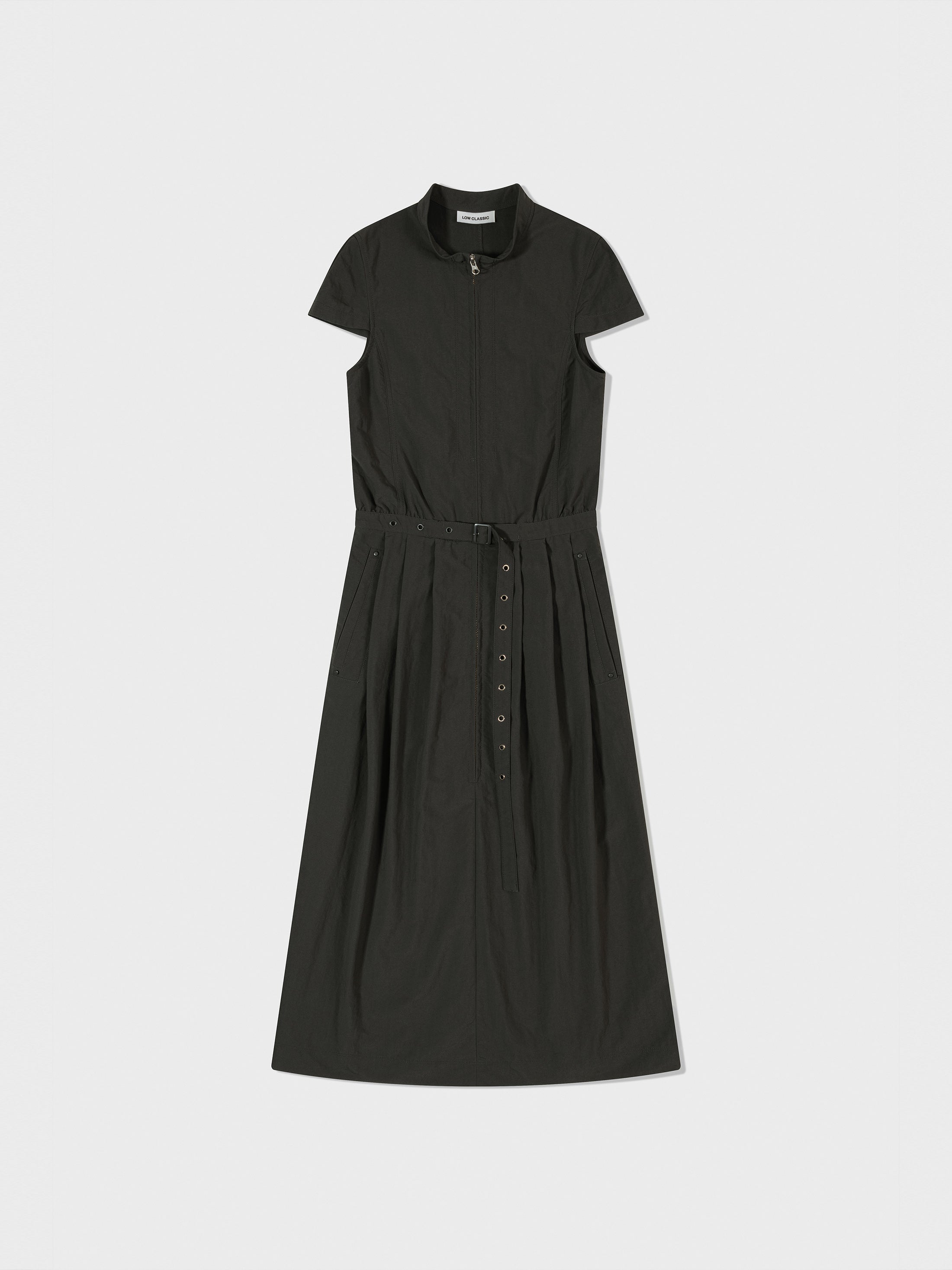[LOW CLASSIC]/☆24FW RECYCLED NYLON HIGH NECK DRESS/CHARCOAL Recycled Nylon High Neck Dress