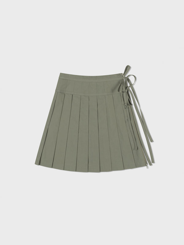 Khaki Pleated Zipper Skirt