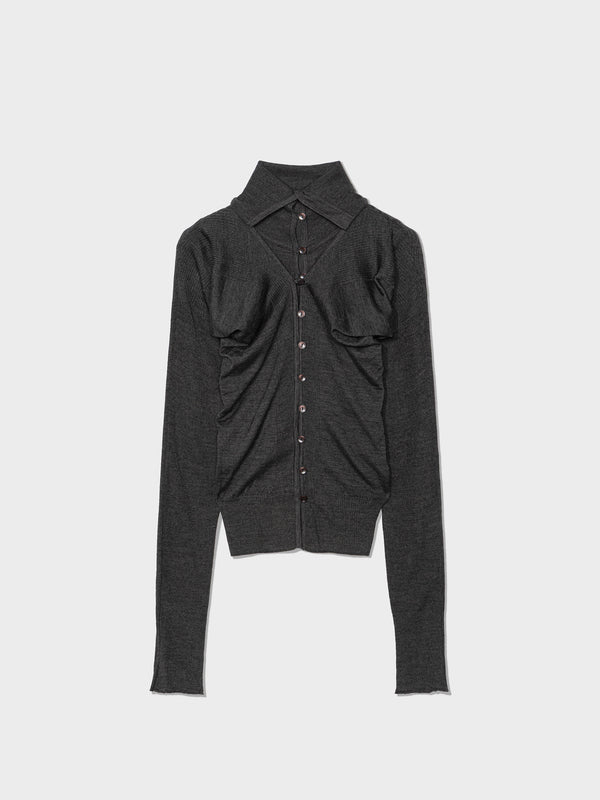 Charcoal Layered Fitted Knit Cardigan